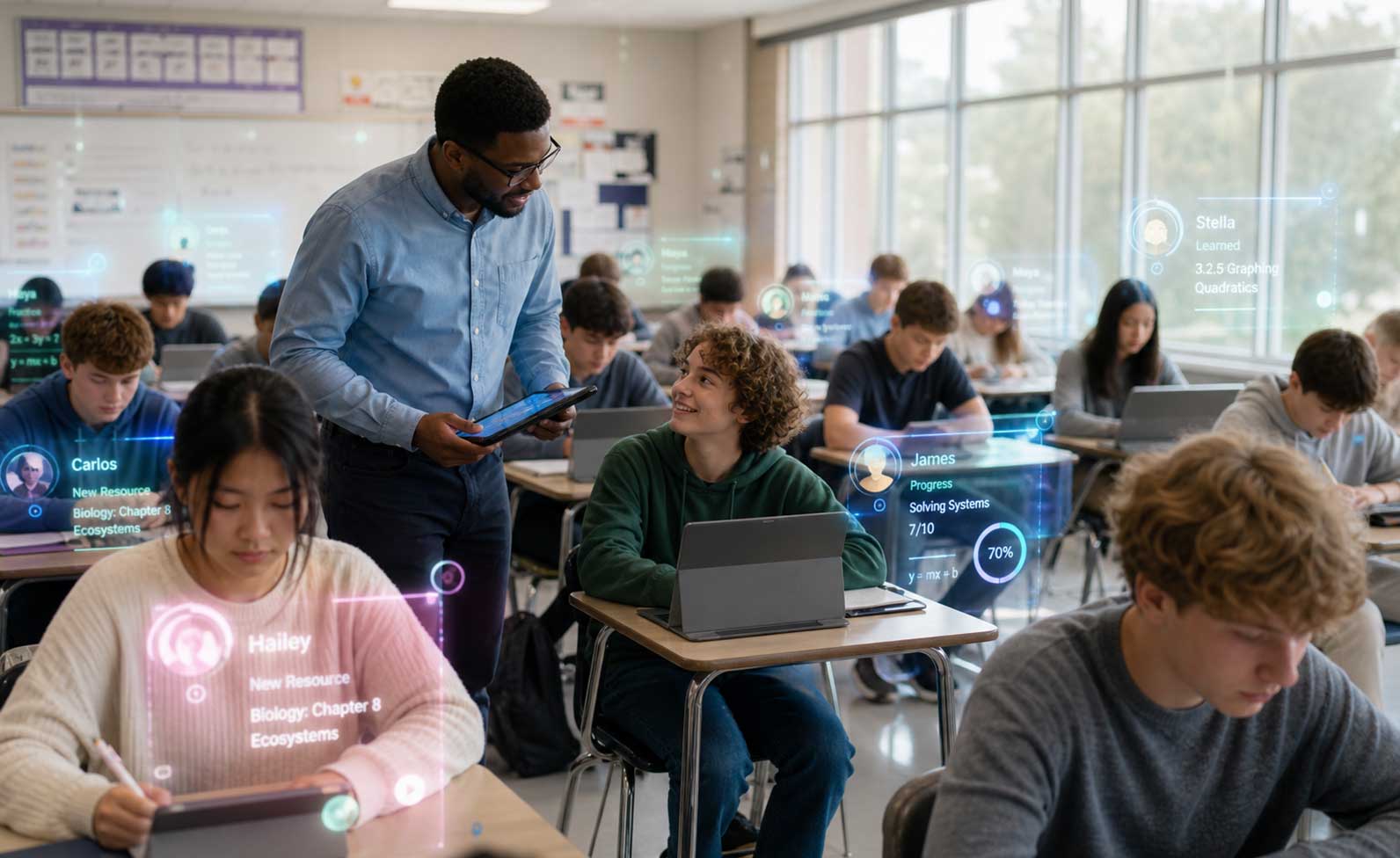 classroom with AI teacher for each student