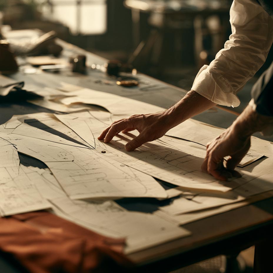 Tailor worktable in a contemporary studio.