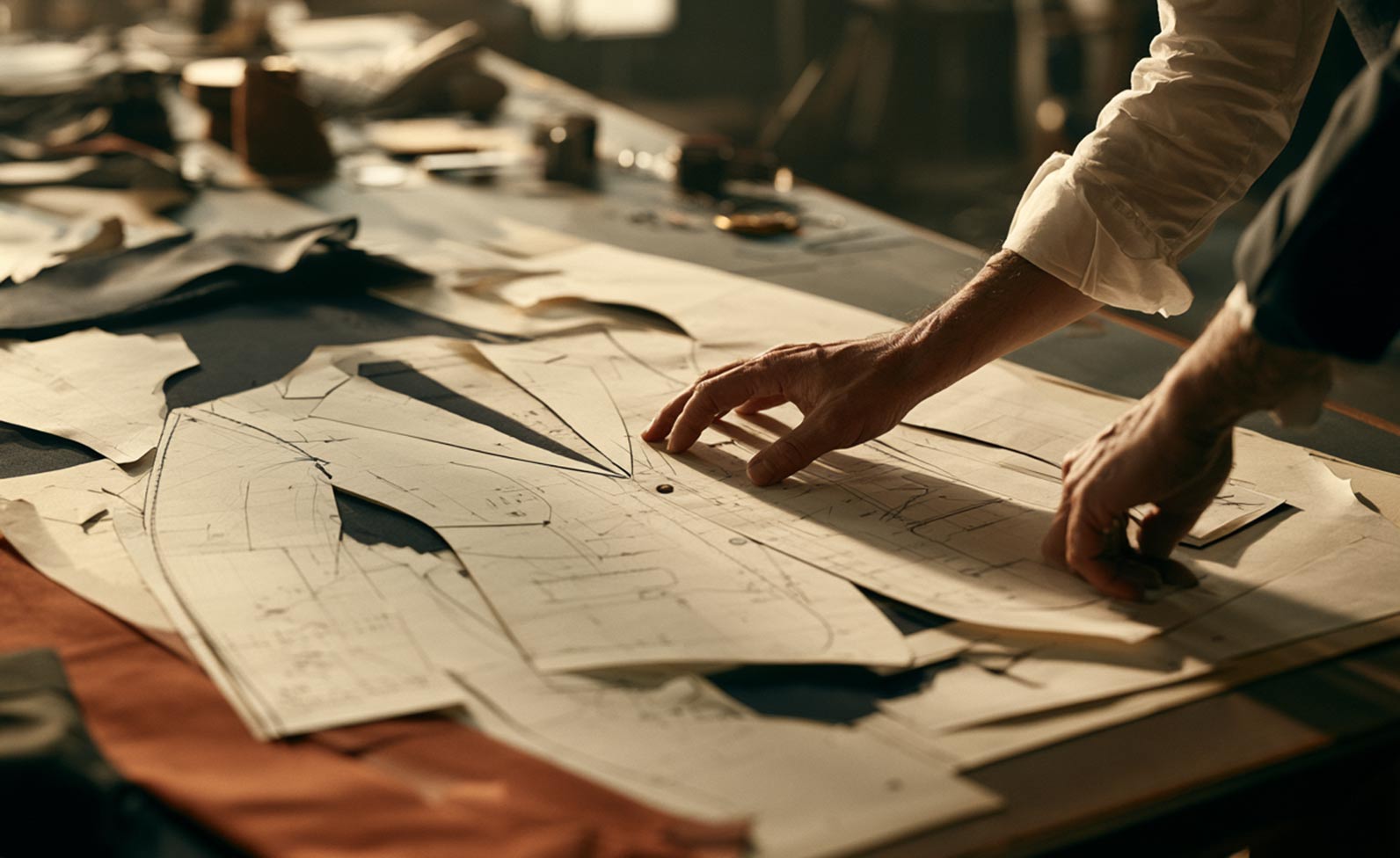 Tailor worktable in a contemporary studio.